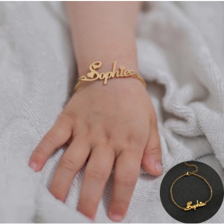 MODEL SHOPIE BABY BRACELET / GELANG ANAK  NAMA CUSTOME PERSONALIZED WANITA TITANIUM UKIRNAMA LIONTIN