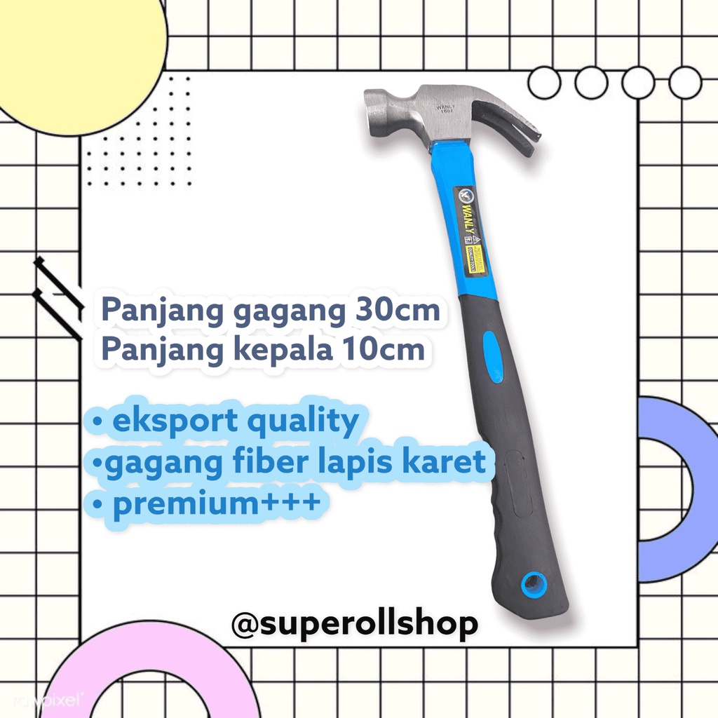 palu kambing gagang fiber biru 16 OZ