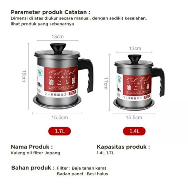 Oil Pot 1,7 Liter Dan 1,4 Liter Saringan Minyak Goreng