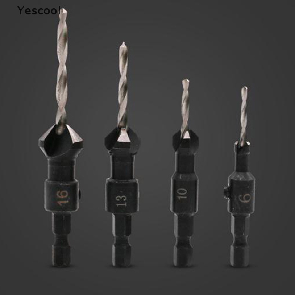 4pcs Mata Bor Hex Shank Countersink Tapered Ukuran 3 / 3.5 / 4 / 4.5mm Bits