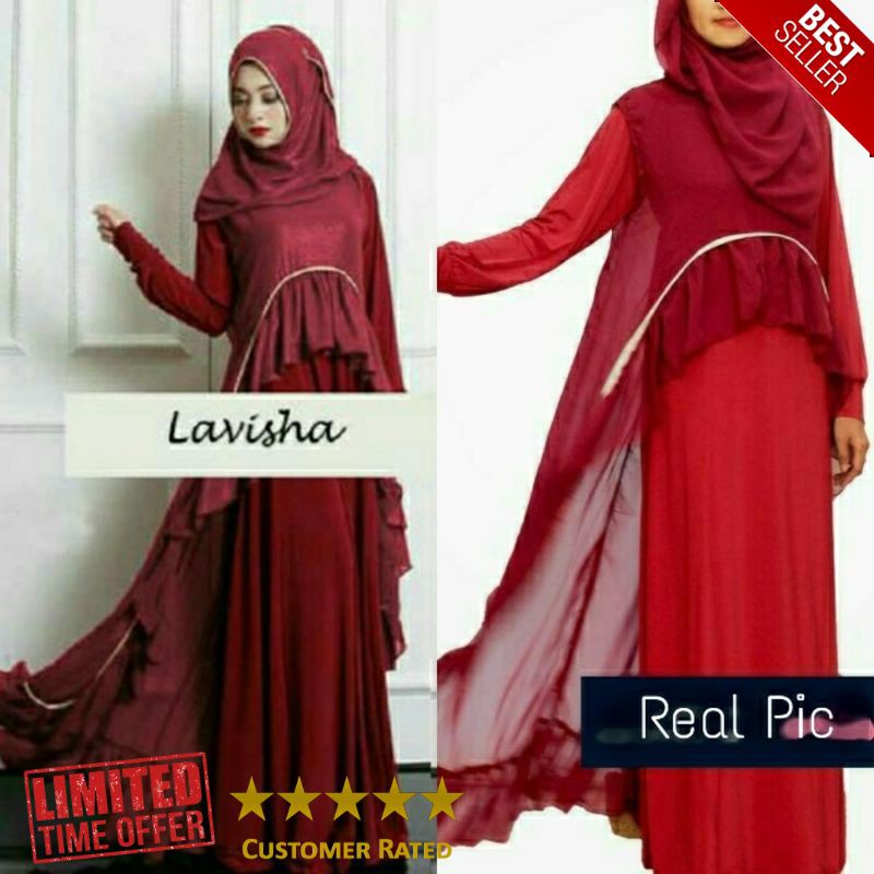 HOT baju pesta gamis lavisha marun maxi dress cardigan inner hijab maroon