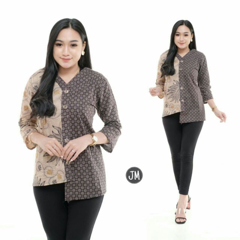 [COD] tey-17 Batik wanita ASJ SA HRB026 Kenongo Kemeja Tosca Pendek-pisang jm