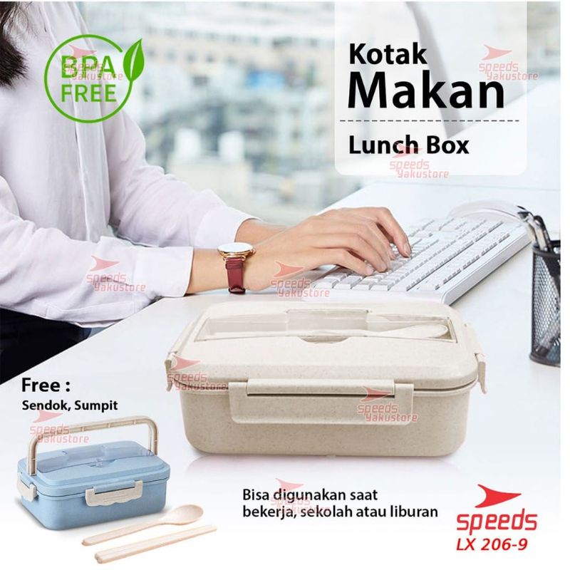 KOTAK MAKAN JERAMI / KOTAK MAKAN ANTI TUMPAH FREE SENDOK &amp; SUMPIT / LUNCH SET