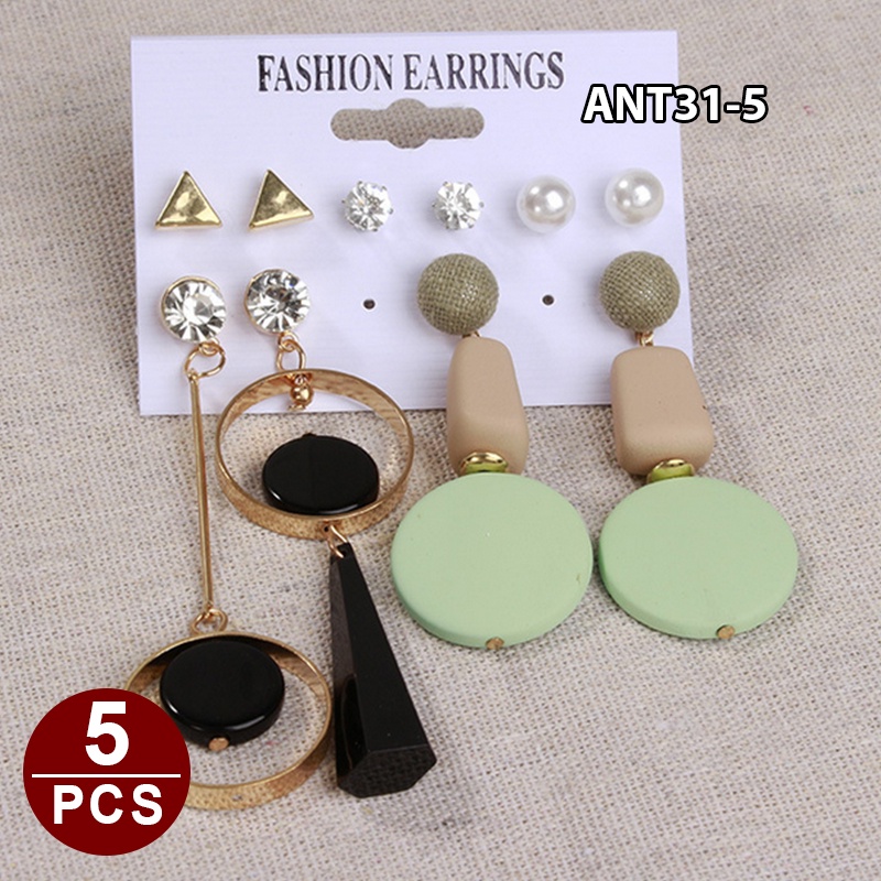 1set 6pasang Anting Wanita korea Tusuk Gantung Desain Geometri Rumbai Alloy fashion import ANT31-ANT31-5