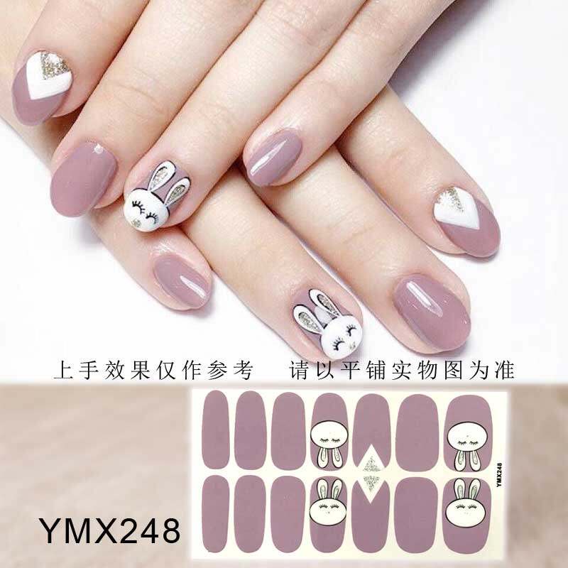 Ymx 14pcs / set Stiker Kuku Motif Kartun Grafiti Leopard YMX5 Aksen Glitter Anti Air Untuk Nail Art