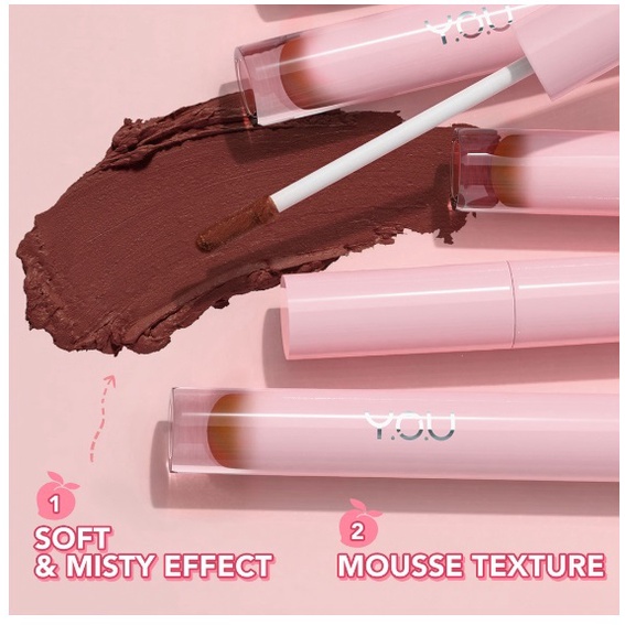 YOU ( Y.O.U ) Simplicity Cotton Lip Clay | Lip Stain Lipstick Lembut Melembapkan Tahan Lama | Mousse Texture