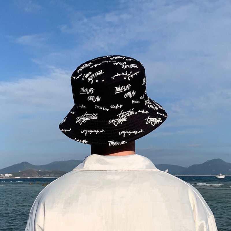 Topi Bucket Dua Sisi Motif Graffiti Gaya Korea Untuk Pria Dan Wanita Hipster