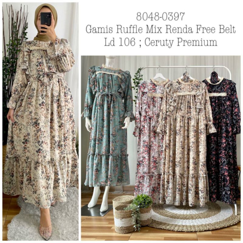 {ASKA.ID} NARAYA FLOWERS CERUTY DRESS BAJU GAMIS WANITA MUSLIMAH RENDA MOTIF BUNGA CERUTTY IMPORT