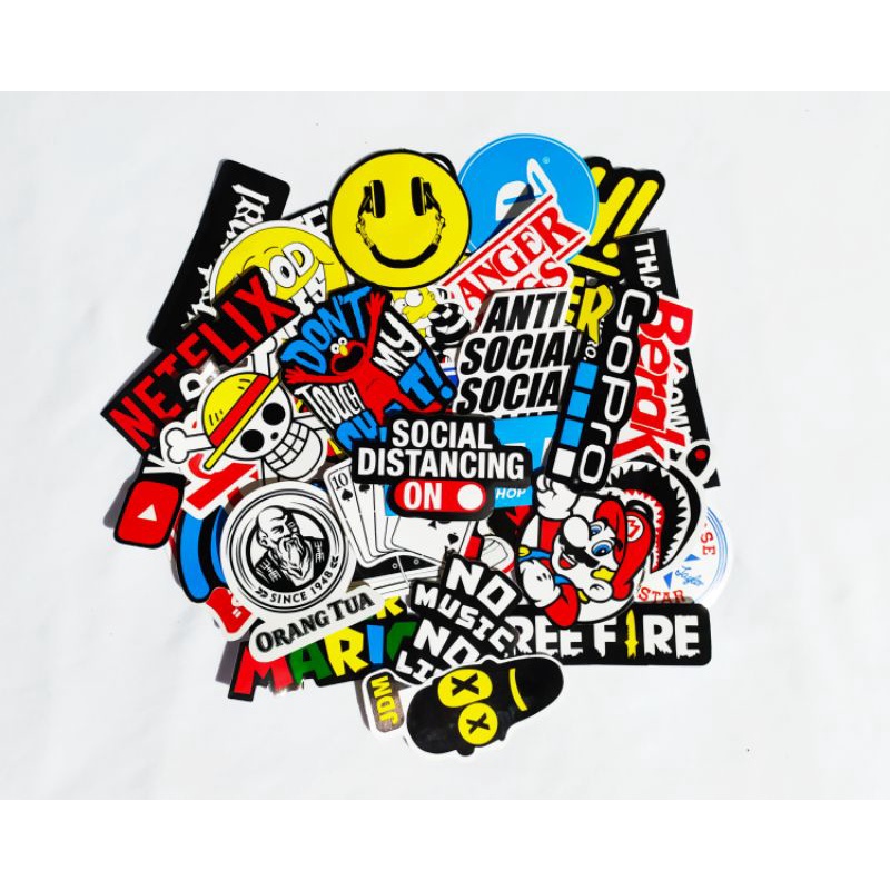 

Stiker Sticker Paket isi 40pcs Brand Distro Graftac Decal Stripping Print Sablon Anti Air High Quality Pop Art Tumblr