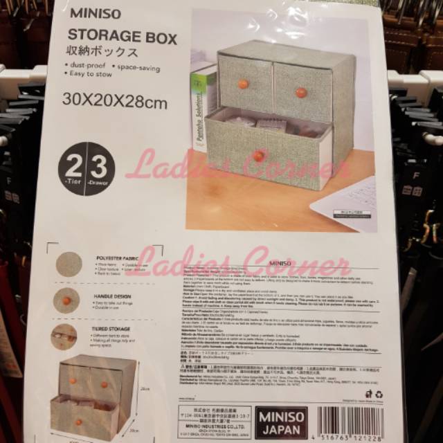 STORAGE BOX 3 SLOT MINISO  LEMARI  LACI 3 KAIN Shopee 