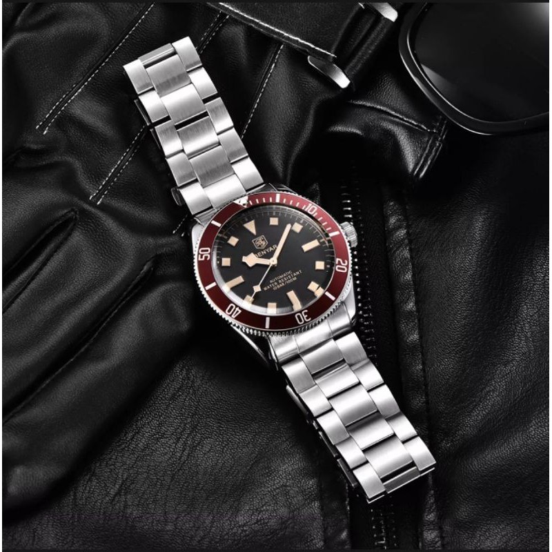 Jam Tangan Pria Benyar Original Homage Black Bay Rivet Steel Bracelet Bisnis Sporty