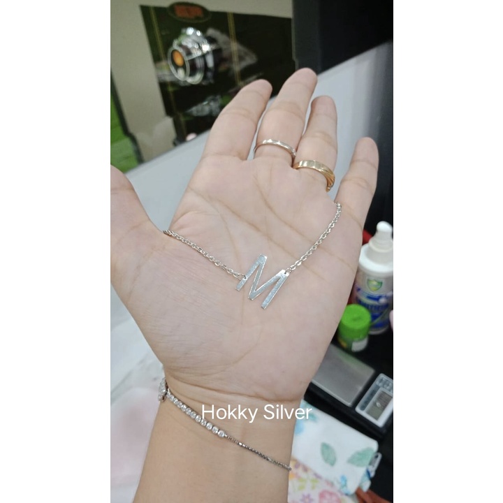 Kalung koye huruf M Perak Asli 925 Lapisan Emas Putih