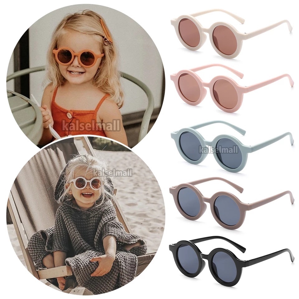 Kacamata Anak Cowo Cewe Untuk Laki-Laki Perempuan Kaca Mata Hitam Anak 1 2 3 4 5 6 7 8 9 10 Tahun Bingkai Bulat UV Anti Radiasi Ultraviolet Anti Silau Sinar Matahari Antiradiasi Sunglasses Lucu KCA4