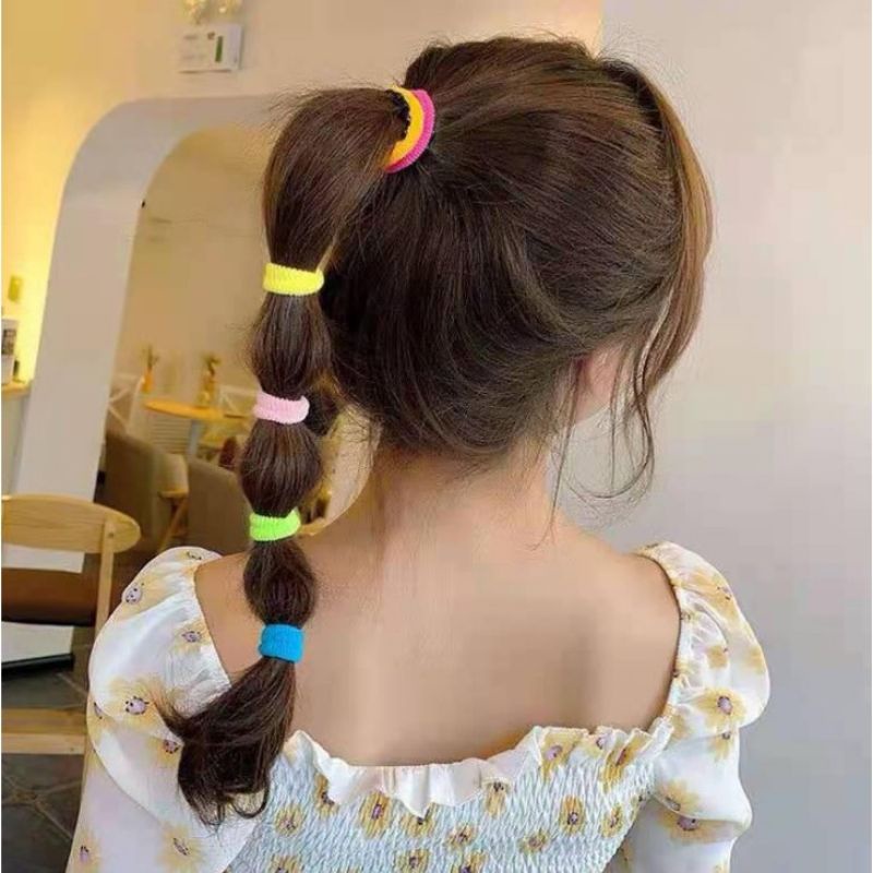 [COD] 50 pcs Free Pouch Ikat Rambut Donat Ikat Rambut Korea Warna Warni Rainbow kunciran Rambut Kuncir Rambut Wanita