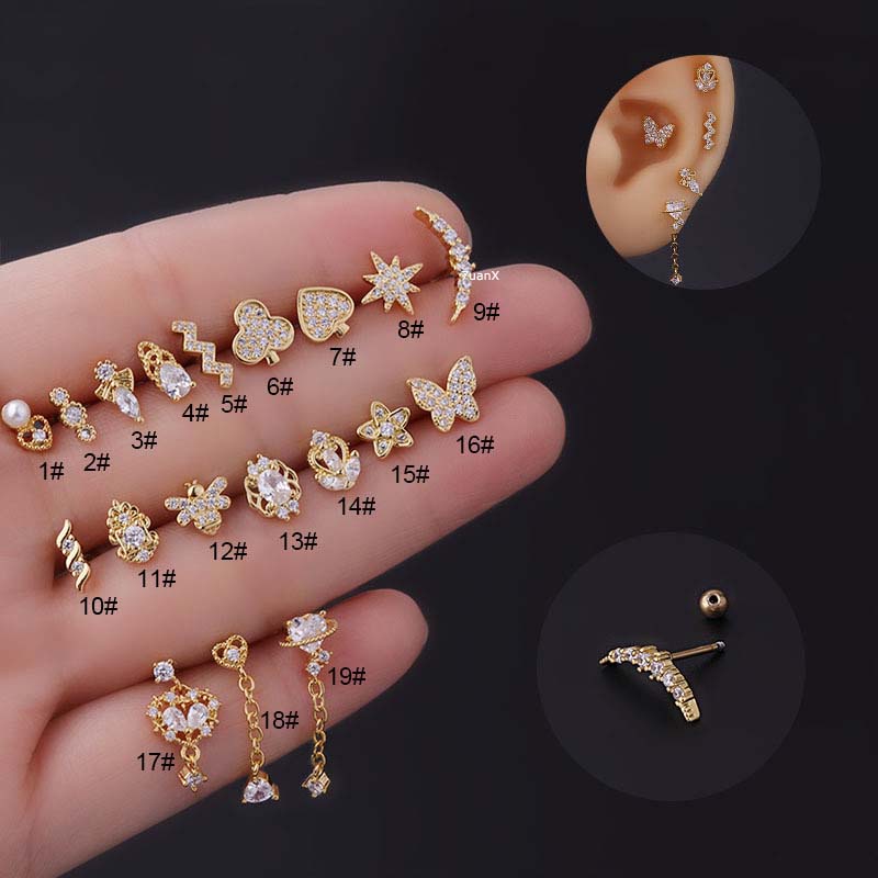 1pc 2022 Anting Tindik Telinga Bentuk Kupukupuhatilebah Helix Lobe 20gauge Bahan Stainless Steel