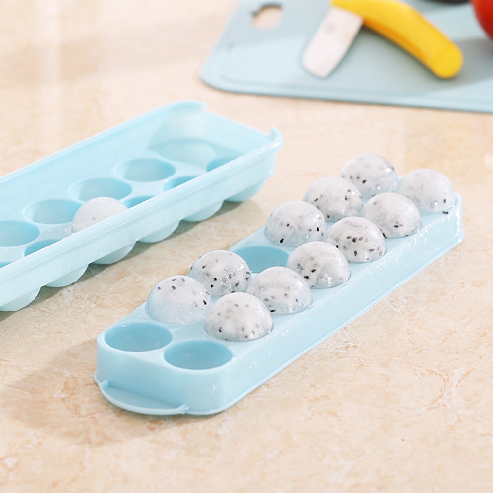 【COD Tangding】14 Holes Round Balls Ice Mold Plastic Tray Ice Hockey Grid Making Box Molds