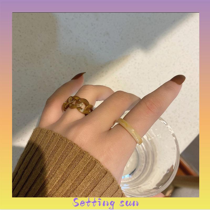 Set 2 Pcs Cincin Rantai Bahan Akrilik Gaya Retro  Untuk Aksesoris Perhiasan TN