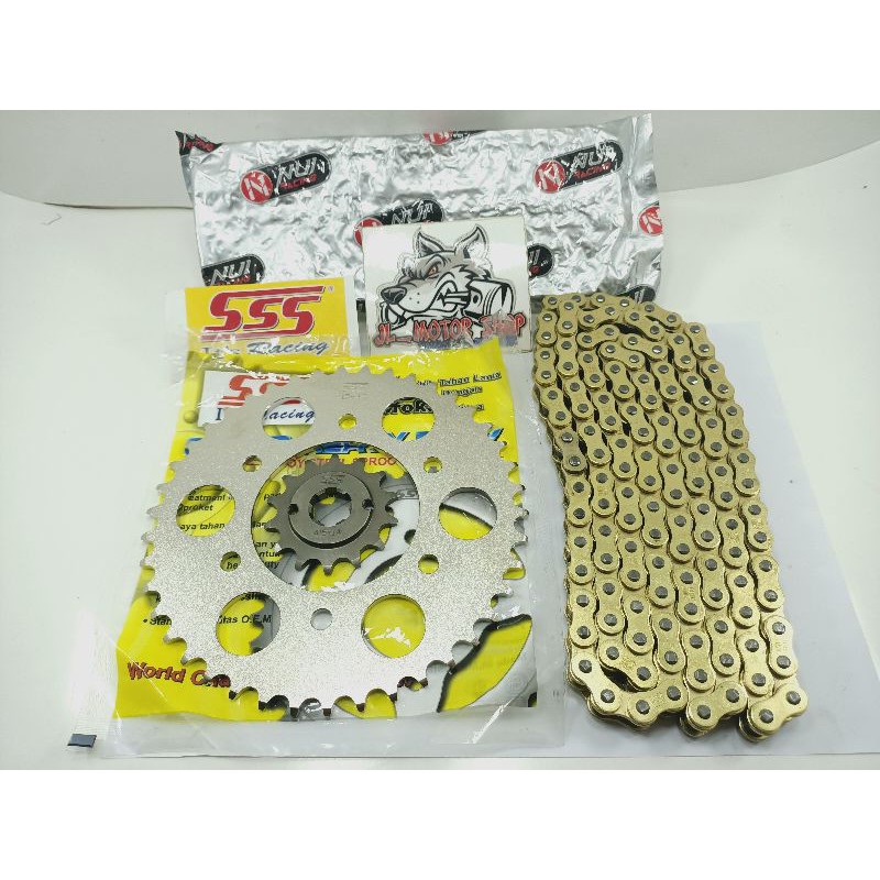 Gear Set Gir Set Sss 415 Tipis Vixion MXKing R15 Xabre Byson Rantai Gold