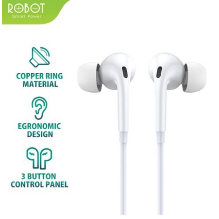 Robot RE502 / Stereo Bass Wired Earphone / Headset White - SOSOYO