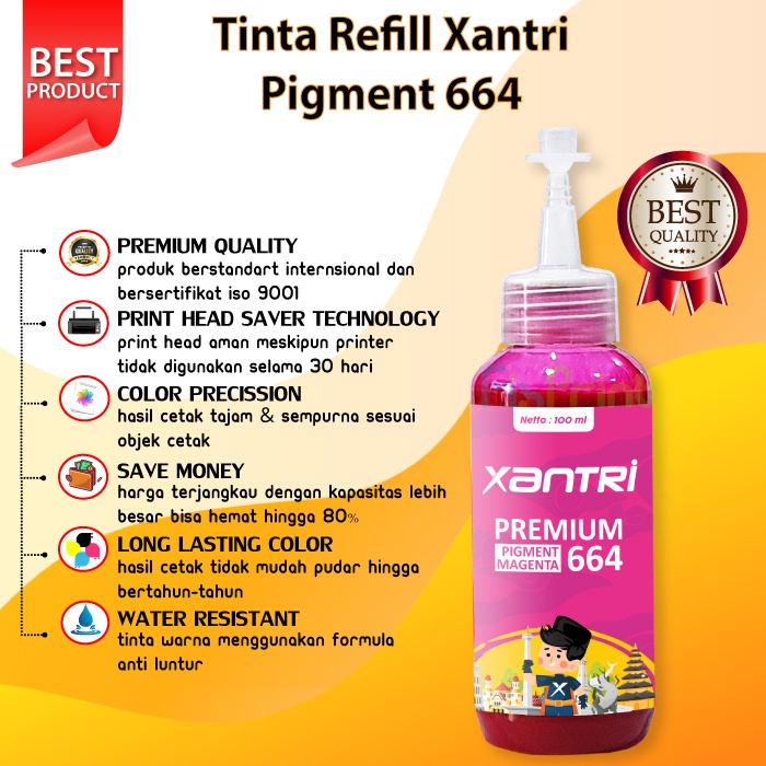 Tinta Xantri Pigment 664 Printer L110 L210 L121 L350 L1300 L365 L310 L360 L220 L565 L120 L355 L550 L555 L1455