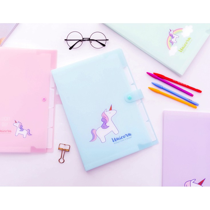 Map Folder Organizer Gambar UNICORN Warna Pastel 5 Sekat / Map Folder A4 Motif Simple Lucu Unicorn