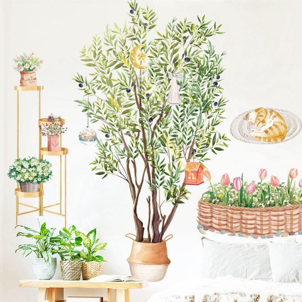 [Elegan] Stiker Dinding DIY Perekat Dekorasi Ruang Tamu Daun Hijau Sofa TV Latar Belakang Kamar Tidur Tk Mural