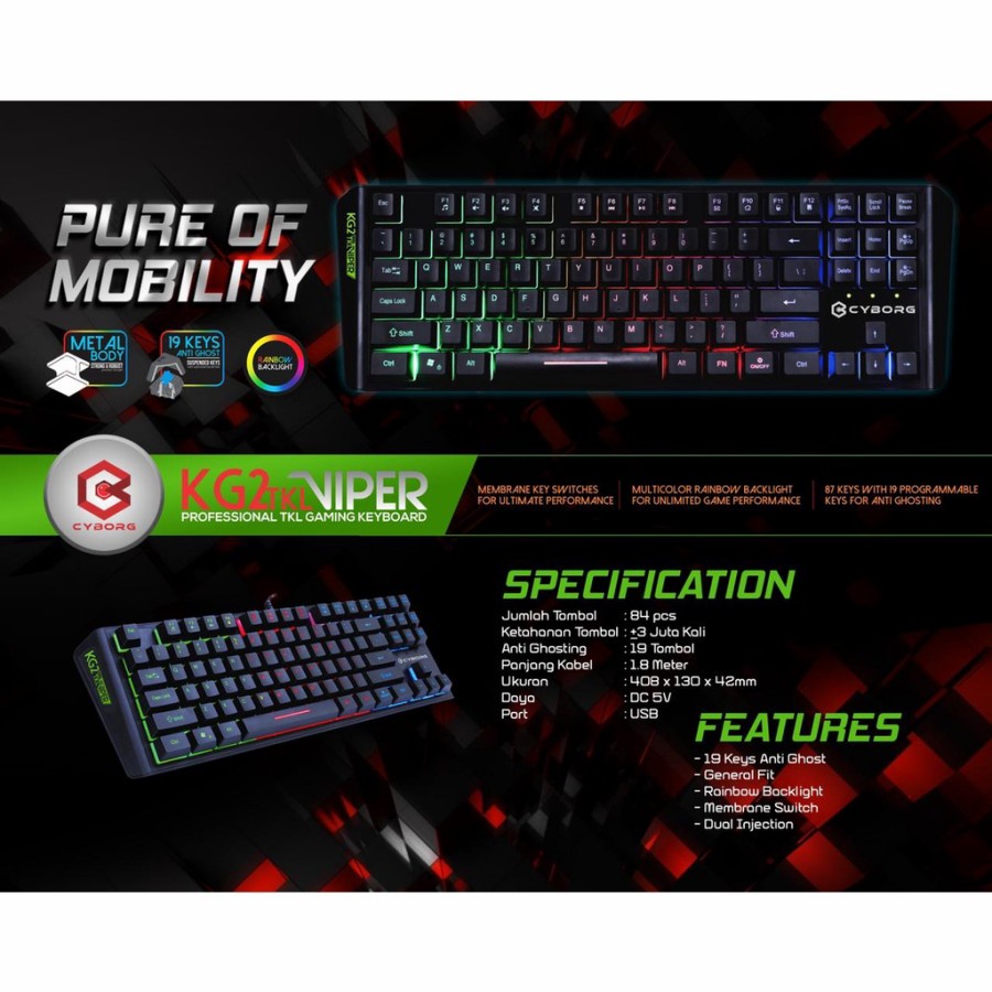 Cyborg Keyboard Gaming Viper KG2 TKL