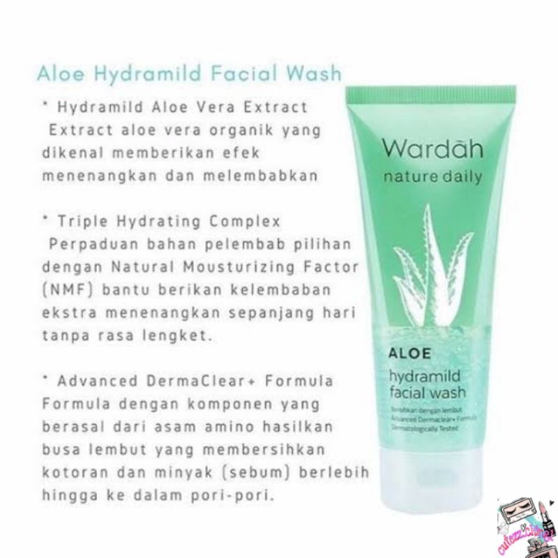 ☃Cutezz_Ching1☃Wardah Nature Daily Aloe Hydramild Facial Wash 100ml