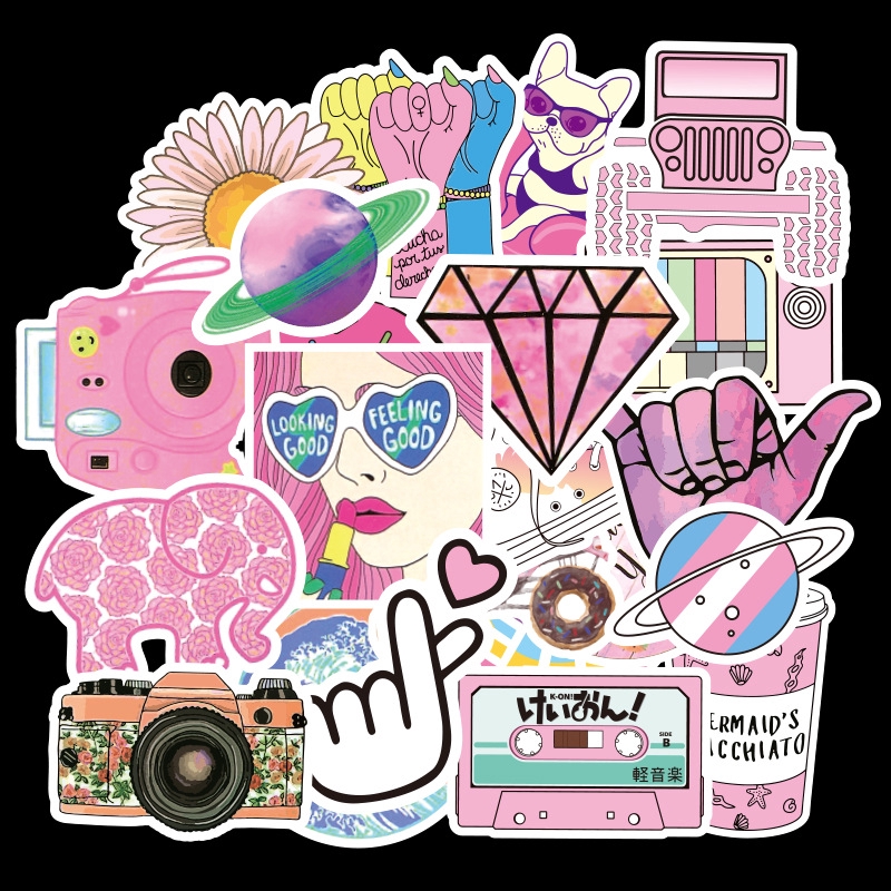 50pcs/set Stiker Decal Anti Air Warna Pink Untuk Dekorasi Kulkas/Skateboard/Laptop