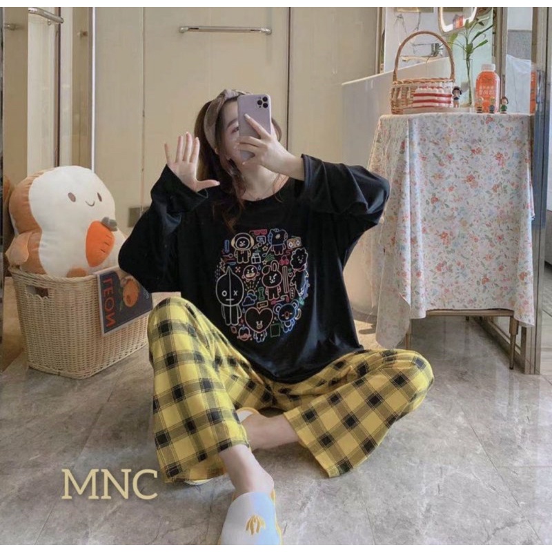 BAJU TIDUR MUSLIMAH BIG SIZE SPANDEX IMPORT SETELAN CELANA PANJANG MOTIF KAOS BEST SELLER REMAJA ABG