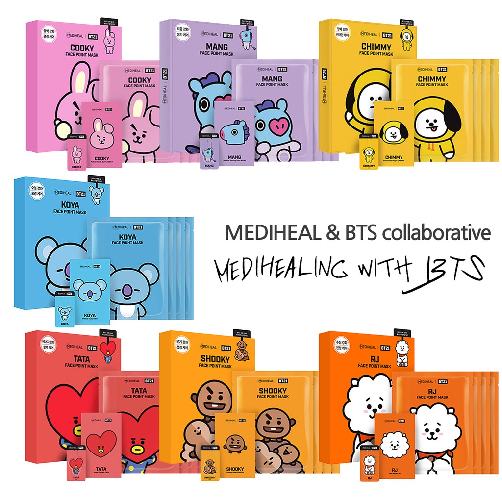 Download Bts Mediheal X Bts Bt21 Korean Facial Point Mask Face Sheet Bookmark Postcard Shopee Indonesia PSD Mockup Templates