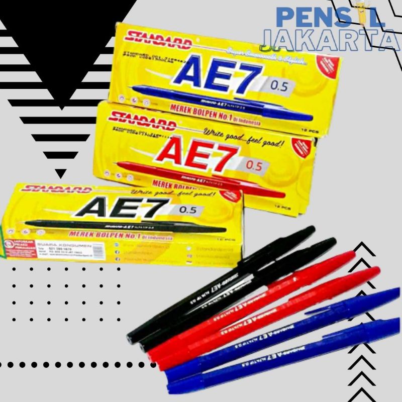 

Pulpen STANDARD AE7 Bolpoin Pena Hitam Biru Merah 0.5mm [ECER]