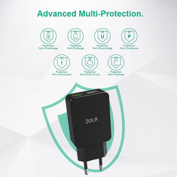 NEW- ZOLA Thunder 2Q Qualcomm Quick Charge 3.0 USB Charger 2 Output - Black