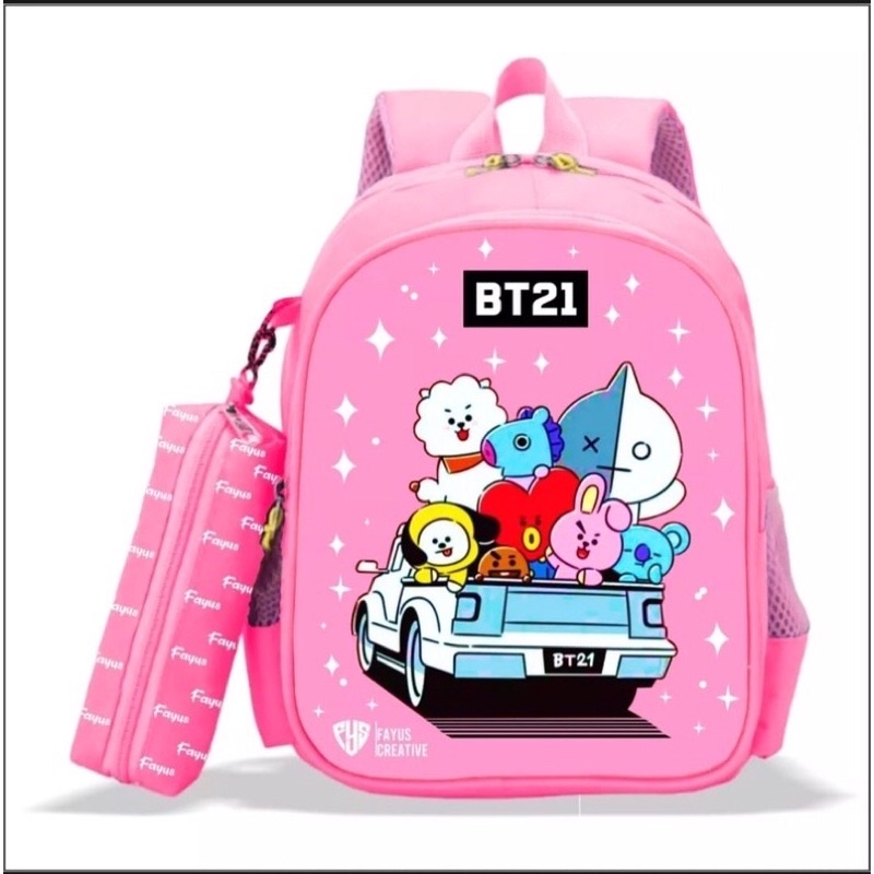 BISA COD !!! Tas Ransel Anak Perempuan dan Laki laki BTS kartun Bonus tempat Pensil Tas Sekolah TK SD SMP PAUD Terbaru 2021