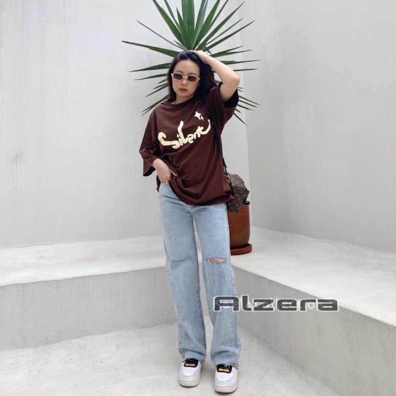 ALZERA Celana Panjang Kulot Jeans Highwaist Sobek Long BF Ishika Loose Jeans