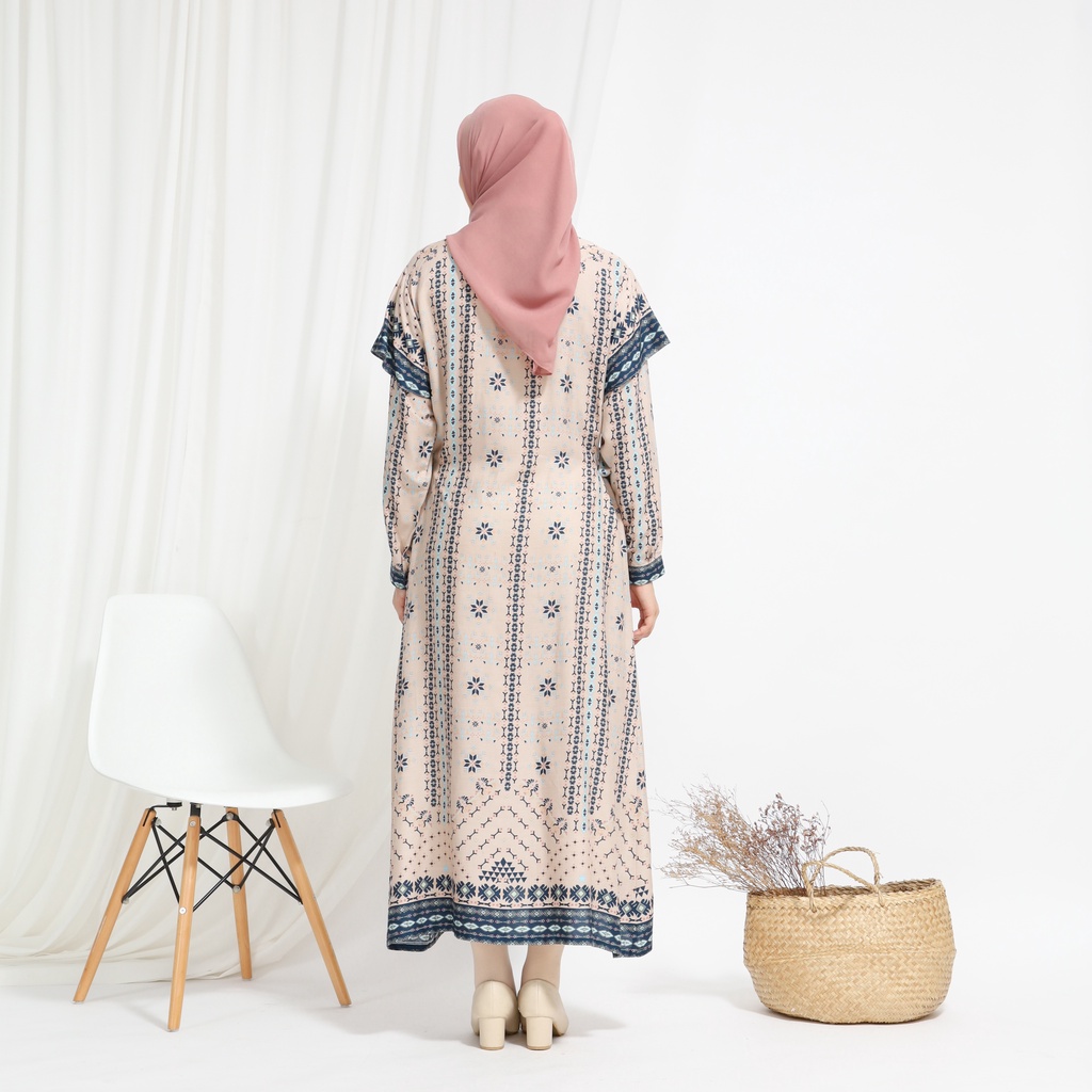 Lalucuku Sabrina Cream Dress Gamis Homey Bahan Catton Rayon Lengan Panjang-6
