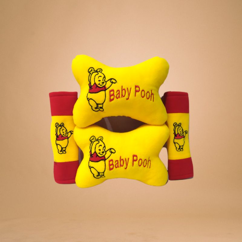 Headrest Car Set Baby Pooh Bantal Mobil Set Karakter Baby Pooh 2in1 Set Bantal Mobil Karakter Baby Pooh 2in1