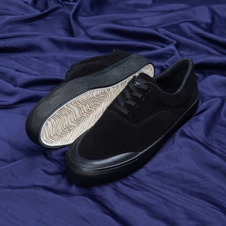 black leather slip on