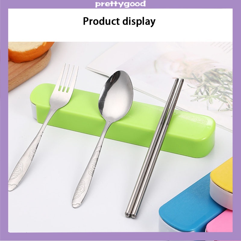 4PCS/ set Alat Makan Travel Korea Sumpit Portable Sendok Garpu Sumpit Stainless Steel 410 Include Kotak - PD