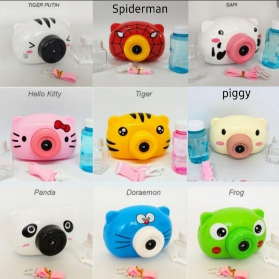 new mainan anak BUBBLE CAMERA kamera mainan gelembung sabun balon air electric machine lampu &amp; musik doraemon hello kitty spiderman tiger sapi kodok