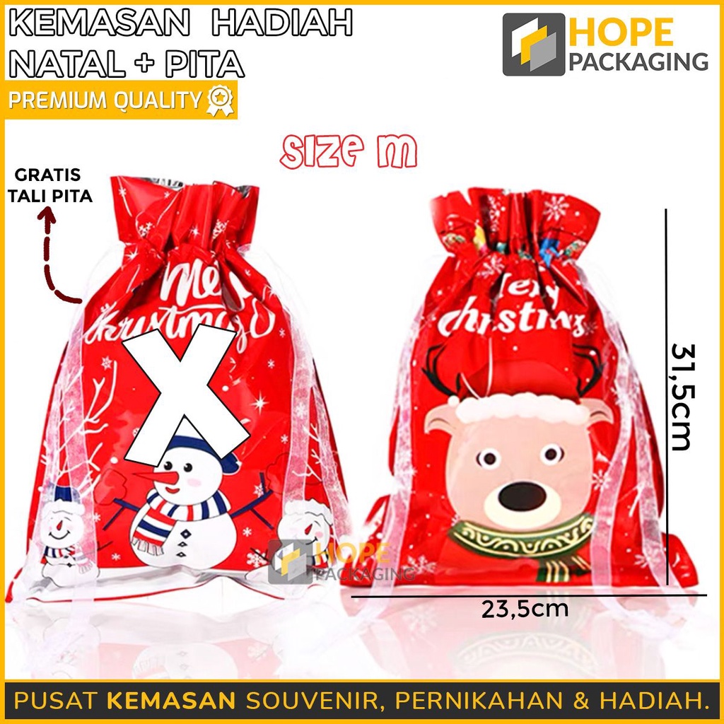 [ ISI 5 PCS ] Plastik Kemasan Hadiah Natal + Pita / palstik kado natal kantong cookies