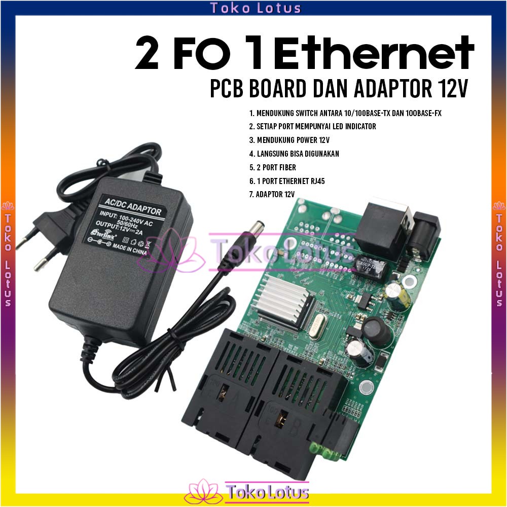 [Support POE] [TERBARU] 2F1E PCB ONLY / DENGAN ADAPTOR 12V2A Media converter AIRPO 2FO 1ETH