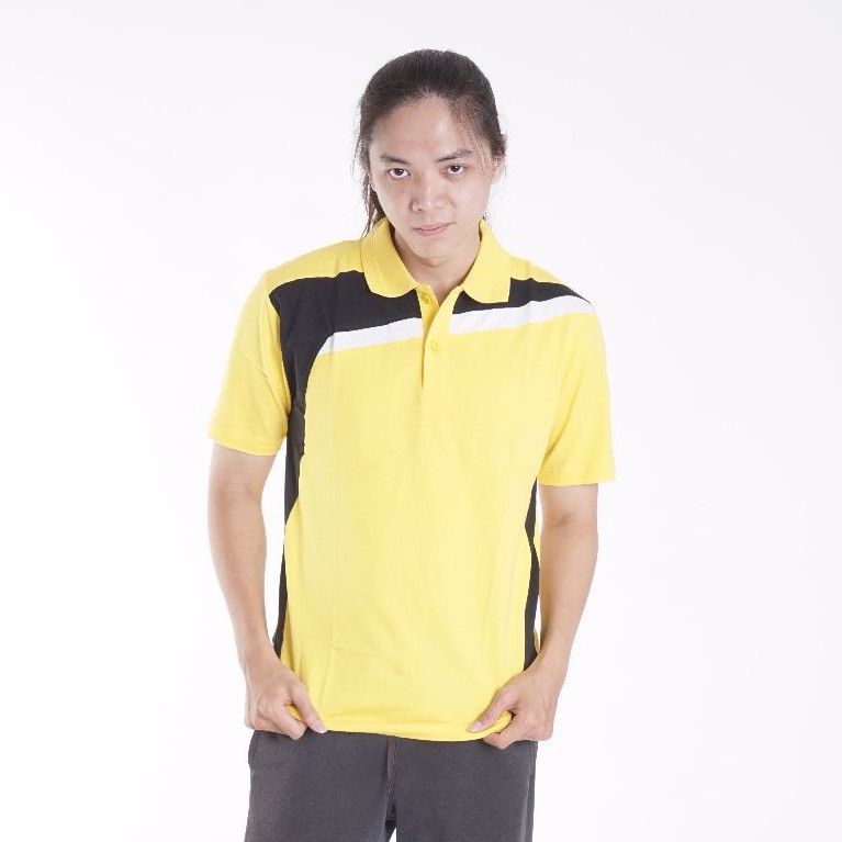 KAOS POLO BAJU OLAHRAGA KATUN 100% KOMBINASI KUNING HITAM PUTIH SAMORA