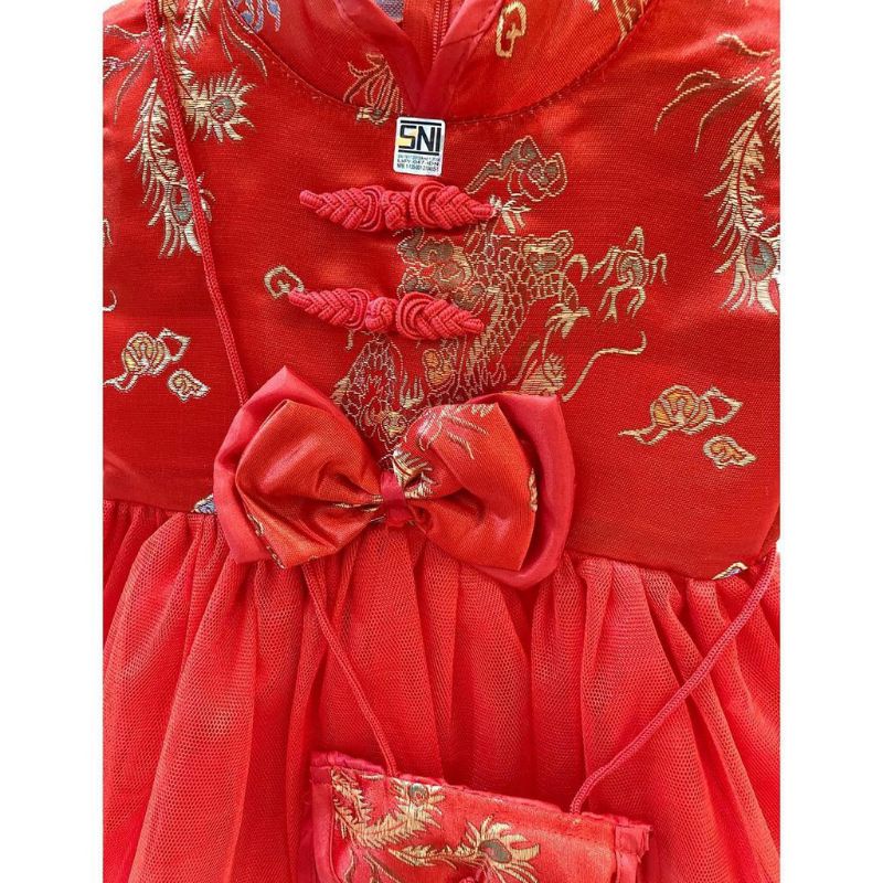 Dress cheongsam premium anak 0-3 tahun free tas bando / dress china anak / dress imlek anak / BAJU Qipao anak/ Baju Imlek anak perempuan Peacock/Merak