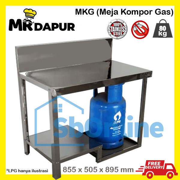 Meja Dapur/Kompor Gas Stainless Steel Mr Dapur 2 Rak MKG Serbaguna