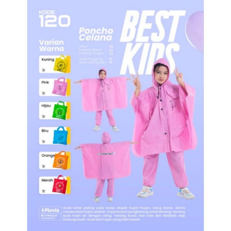 Jas Hujan Anak Poncho Celana Best Kids 120 PLEVIA Umur 4-6Thn - Mantel Mantol Anak Lucu Ponco Celana