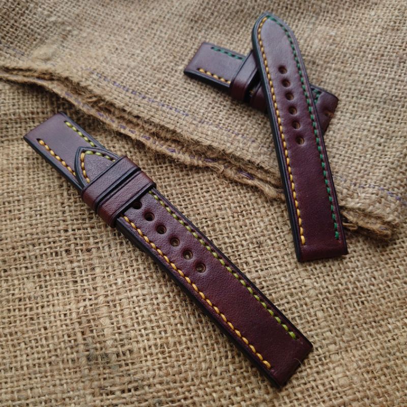 vintage strap brwon/ jahitan combo/ tali jam tangan kulit asli garansi cervos leater 18mm,20mm,22mm,