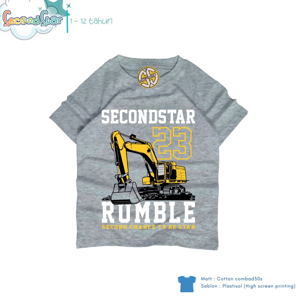 Second Star baju anak laki laki perempuan unisex Kaos oblong 1 - 12 tahun warna abu misty