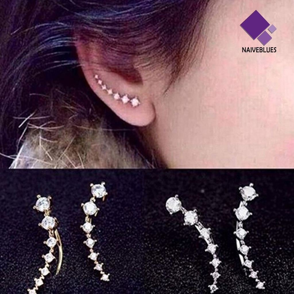 Anting Stud Klip Hook Berlian Imitasi Untuk Wanita