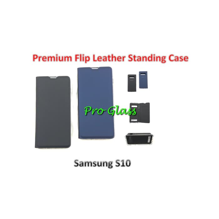 Samsung S10 / Samsung S10 PLUS Premium Leather Flip Case Cover Leather Standing View